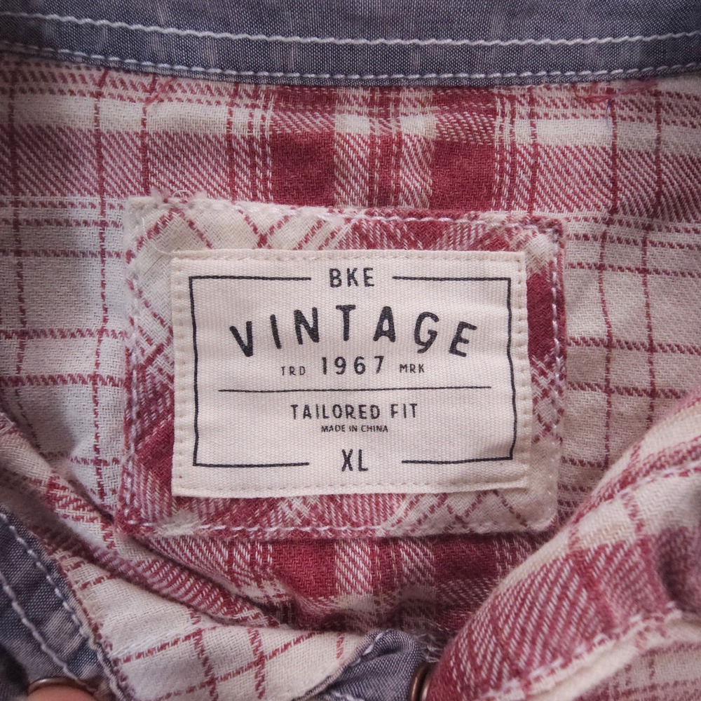 Vintage BKE Flannel Shirt Mens XL Red Plaid Pearl Snap Western Streetwear - Picture 5 of 11
